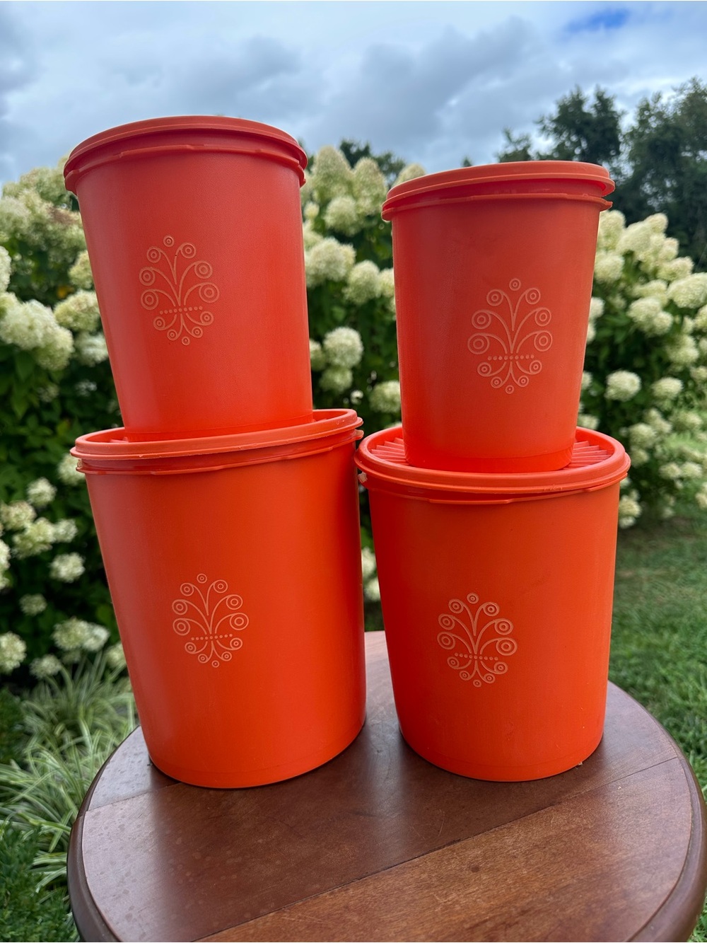 Tupperware Bright Orange Decorative Storage Canister Quartet
